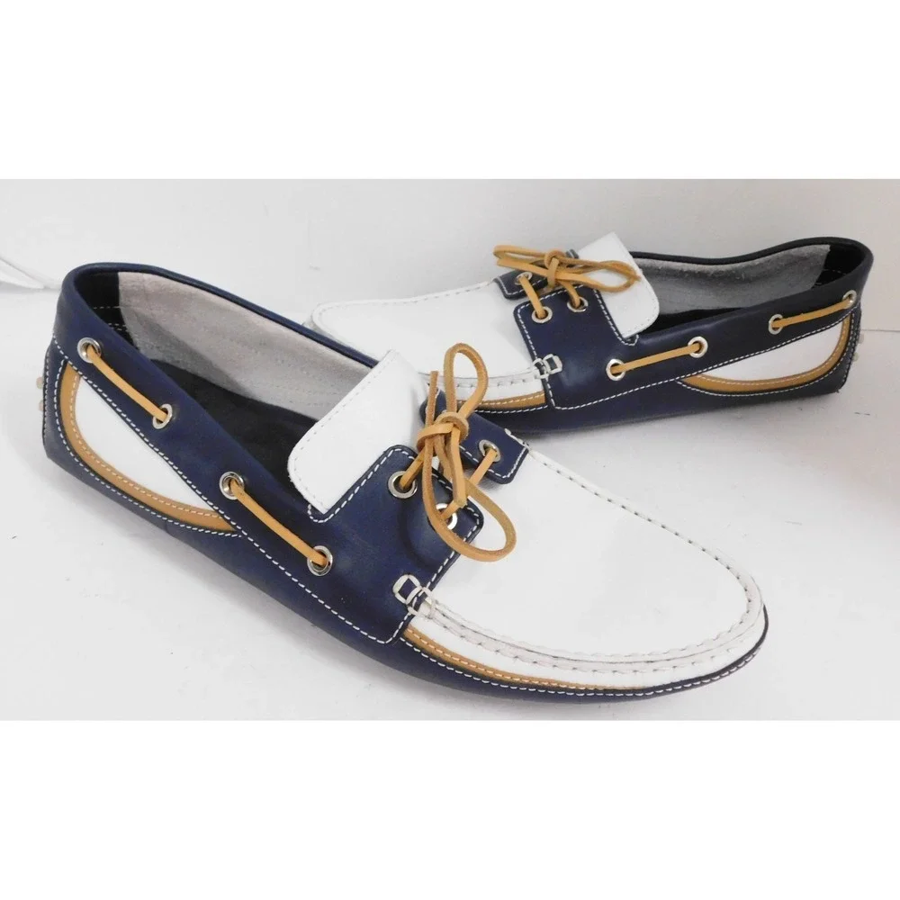 Tods Gommini White Blue Colorblock Driving Loafers sz 9.5